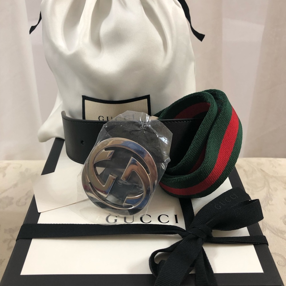 🆕 Gucci GG  Iconic Ribbons Canvas Leather Belt